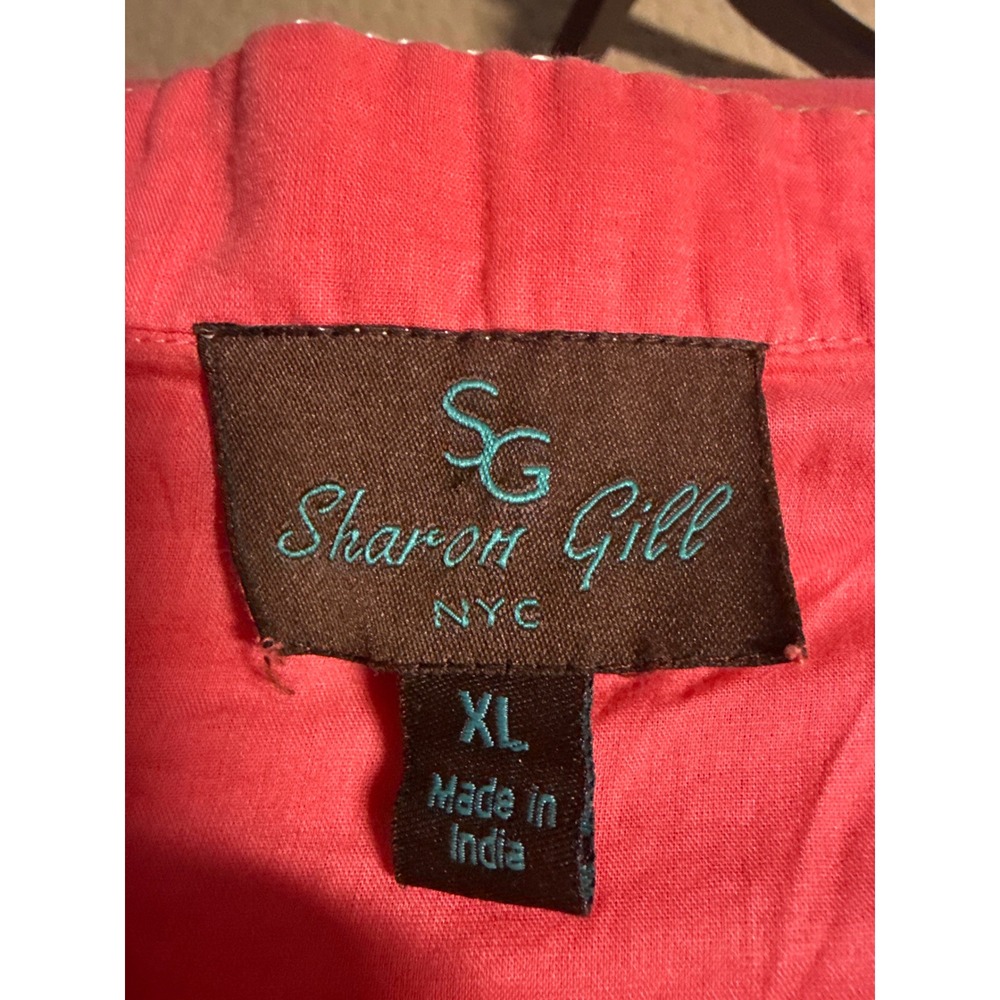 Sharon Gill NYC Women XL Coral Pink Crochet Embroidered Tunic Top Kaftan Boho - Picture 4 of 4